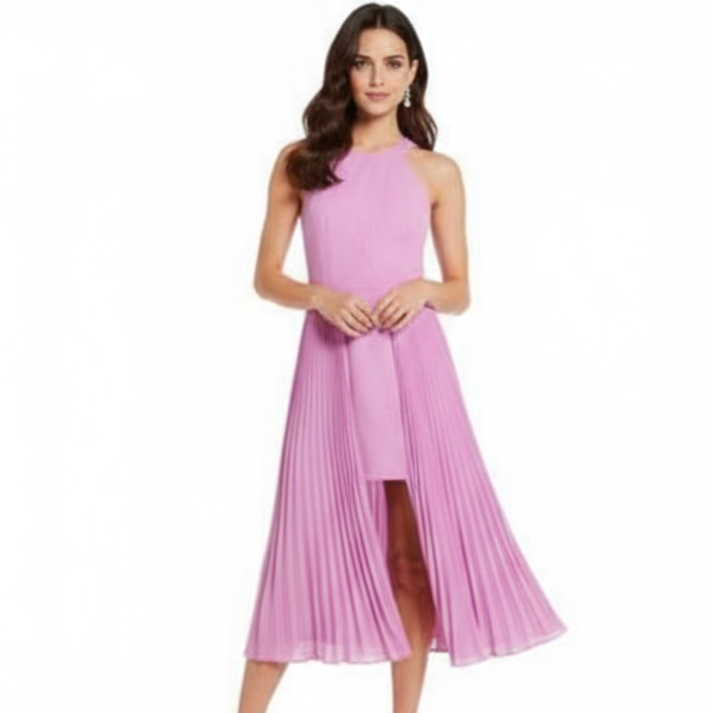 HALSTON HERITAGE Pleated Crepe Midi Dress - Picture 14 of 14
